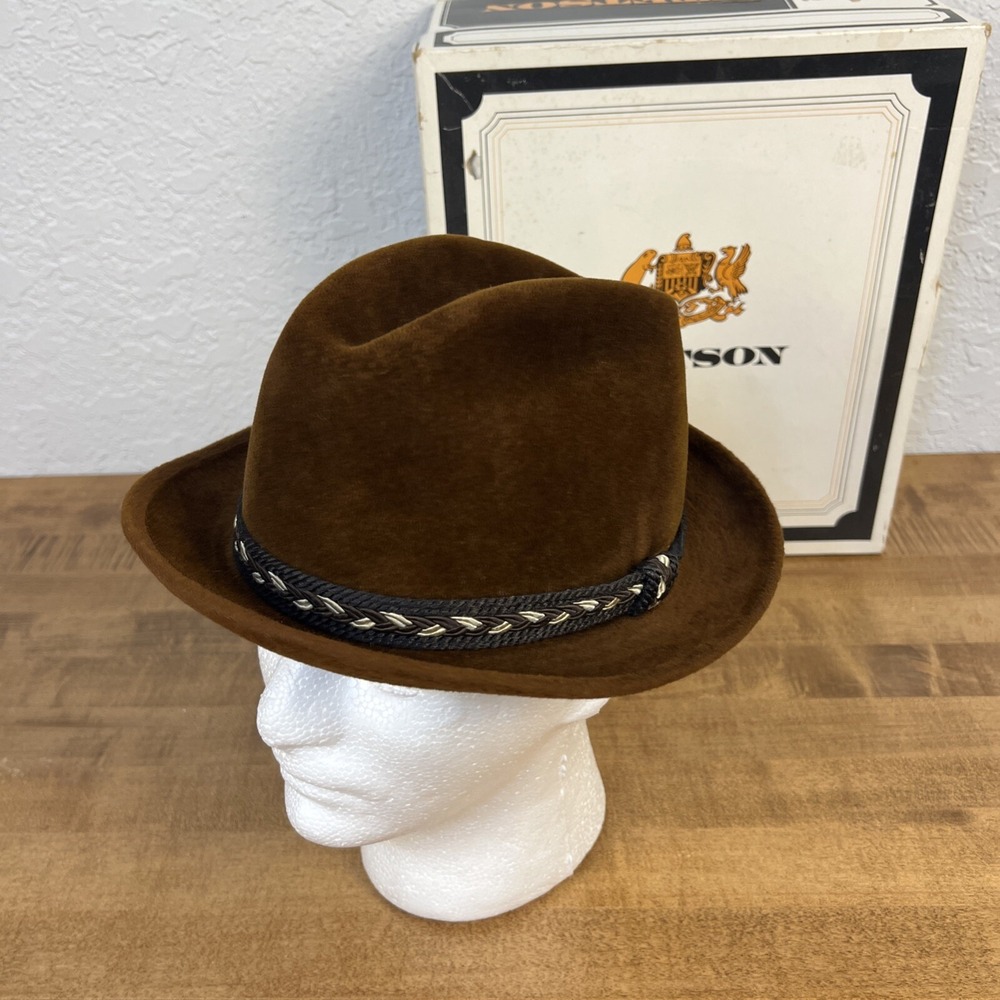 Vintage Stetson The Sovereign Brown Fedora Hat Size 6 7/8 W/ Box - Picture 3 of 16